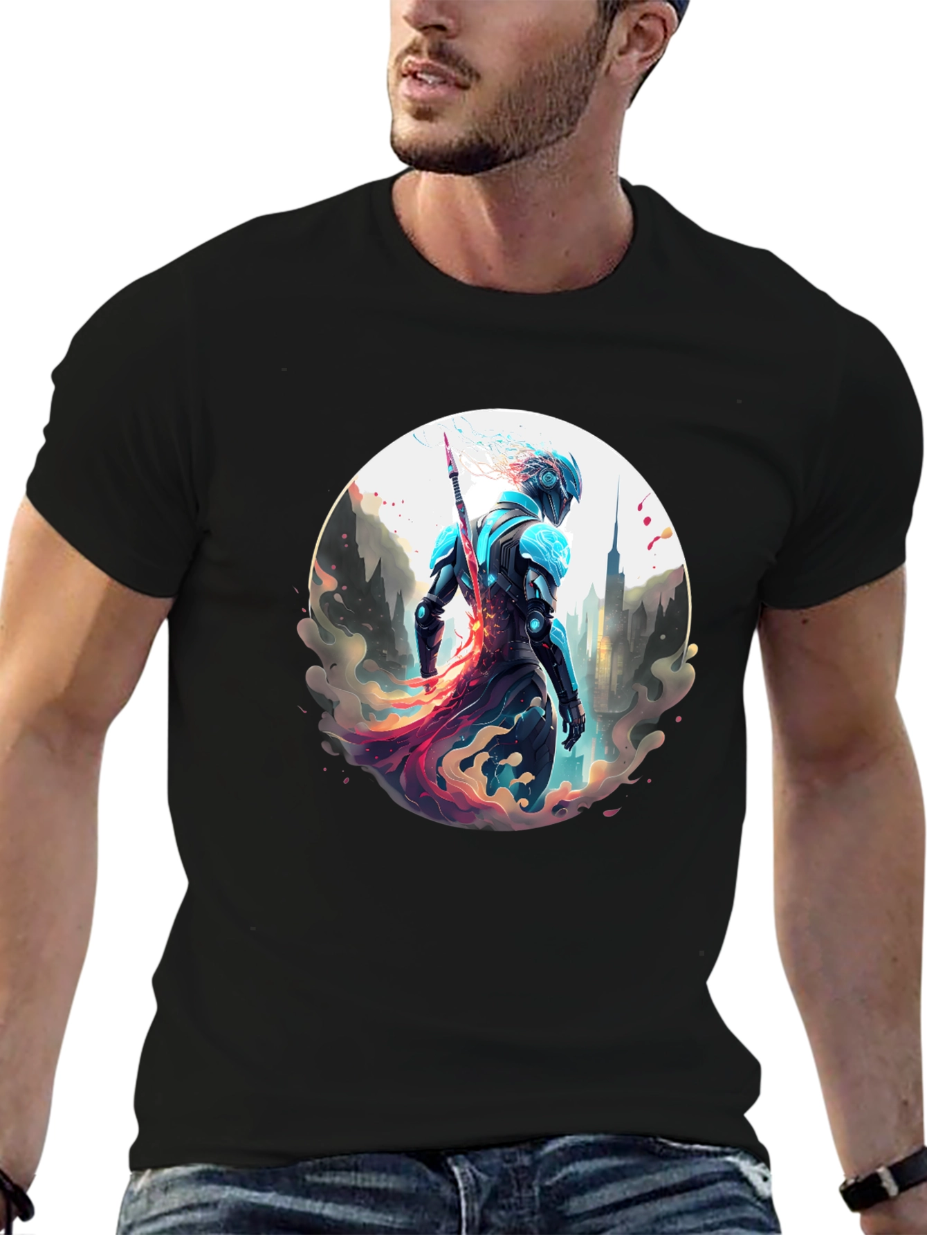Futuristic Warrior Graphic T-Shirt