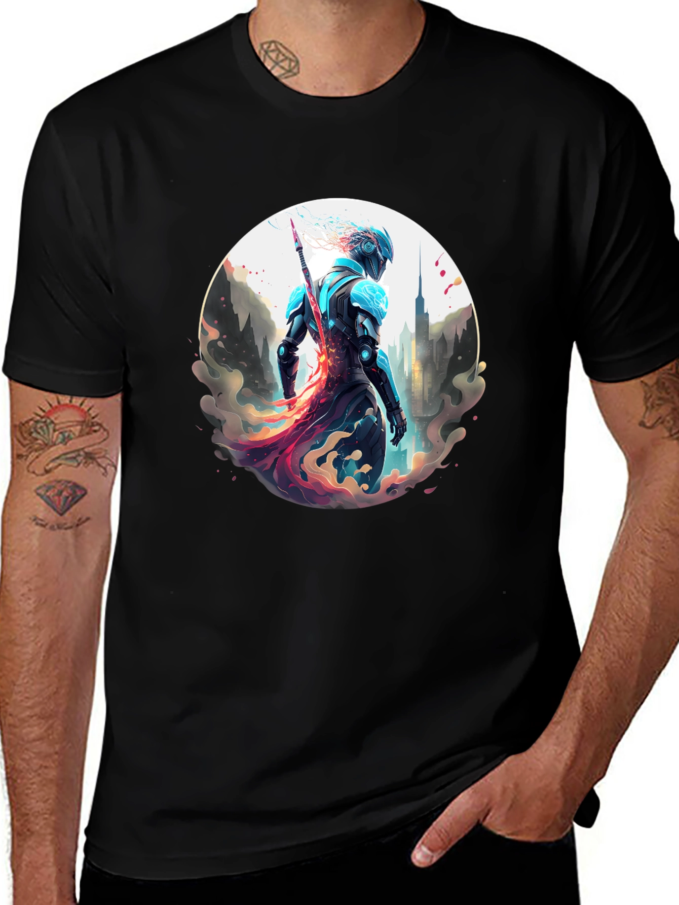 Futuristic Warrior Graphic T-Shirt