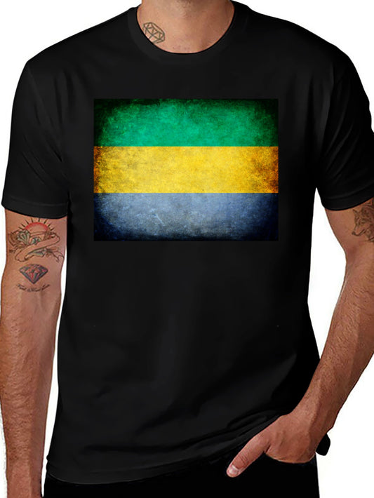 Gabon Flag Graphic T-Shirt - Black Crew Neck Tee