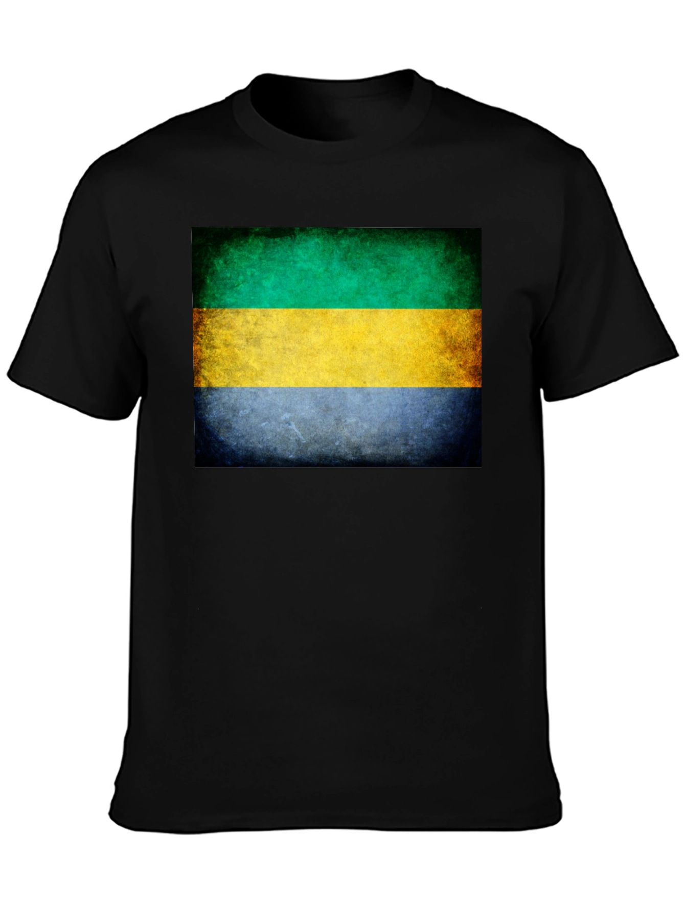 Gabon Flag Graphic T-Shirt - Black Crew Neck Tee