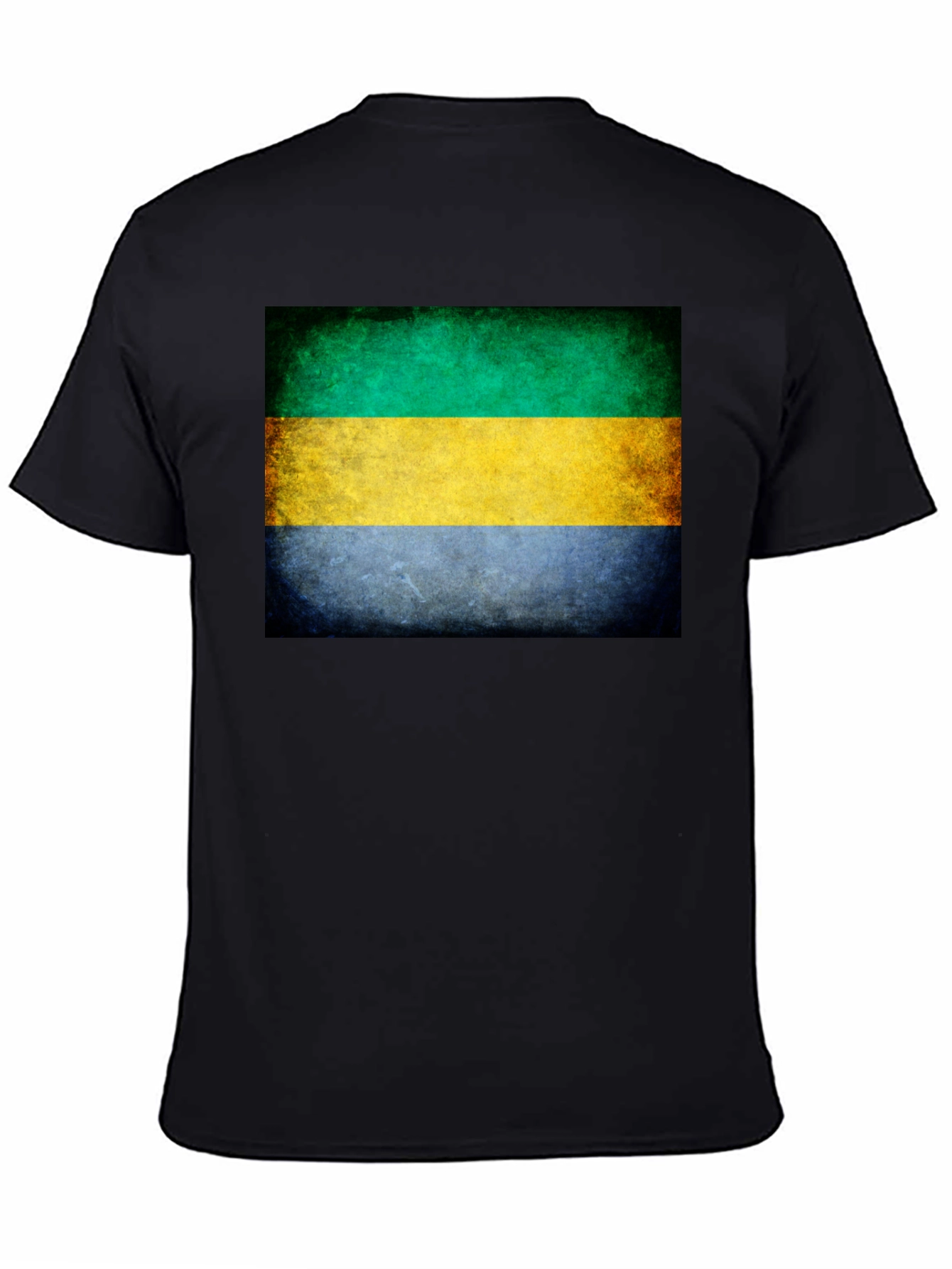 Gabon Flag Graphic T-Shirt - Black Crew Neck Tee