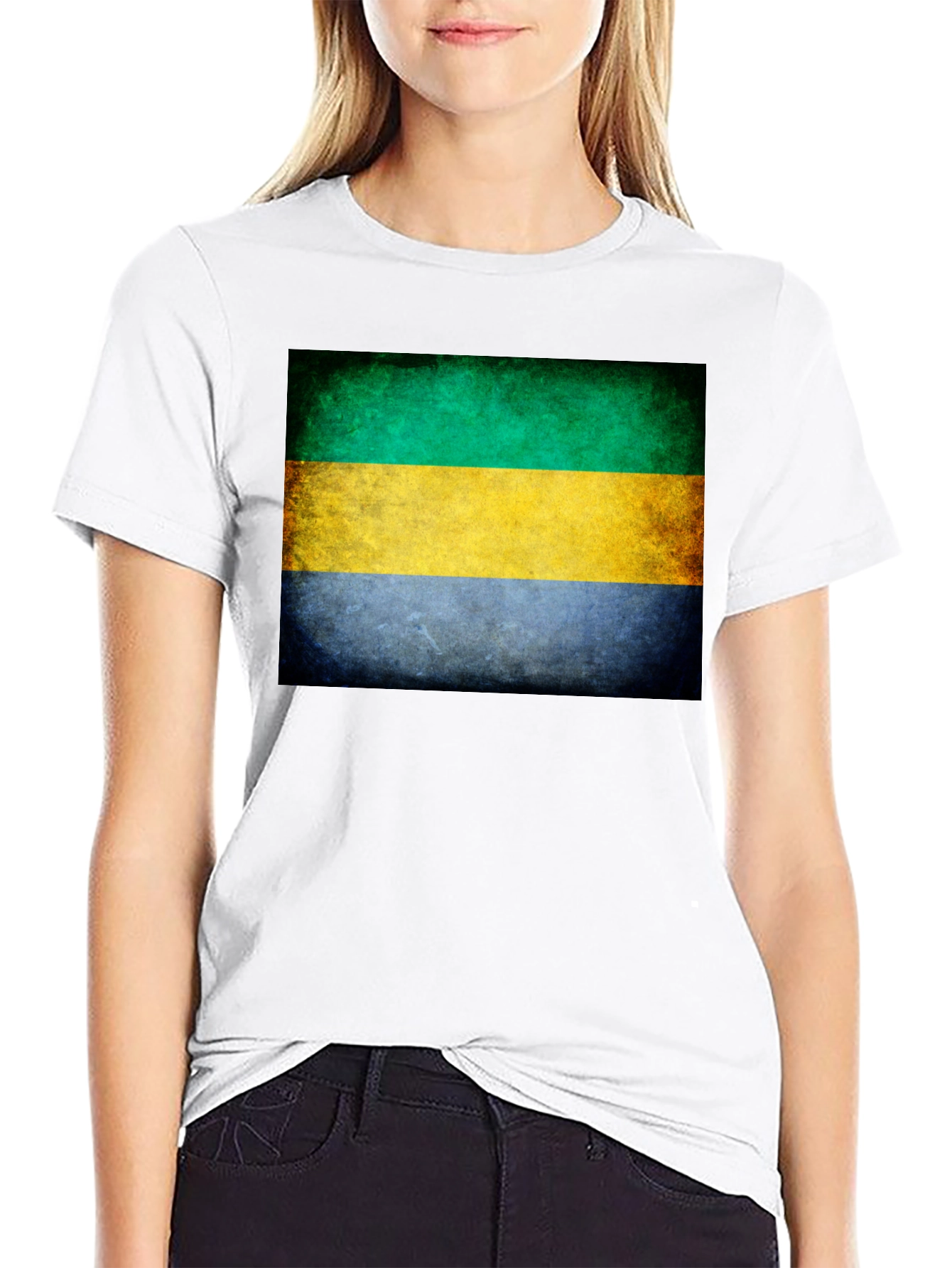 Gabon Flag Graphic T-Shirt - Black Crew Neck Tee