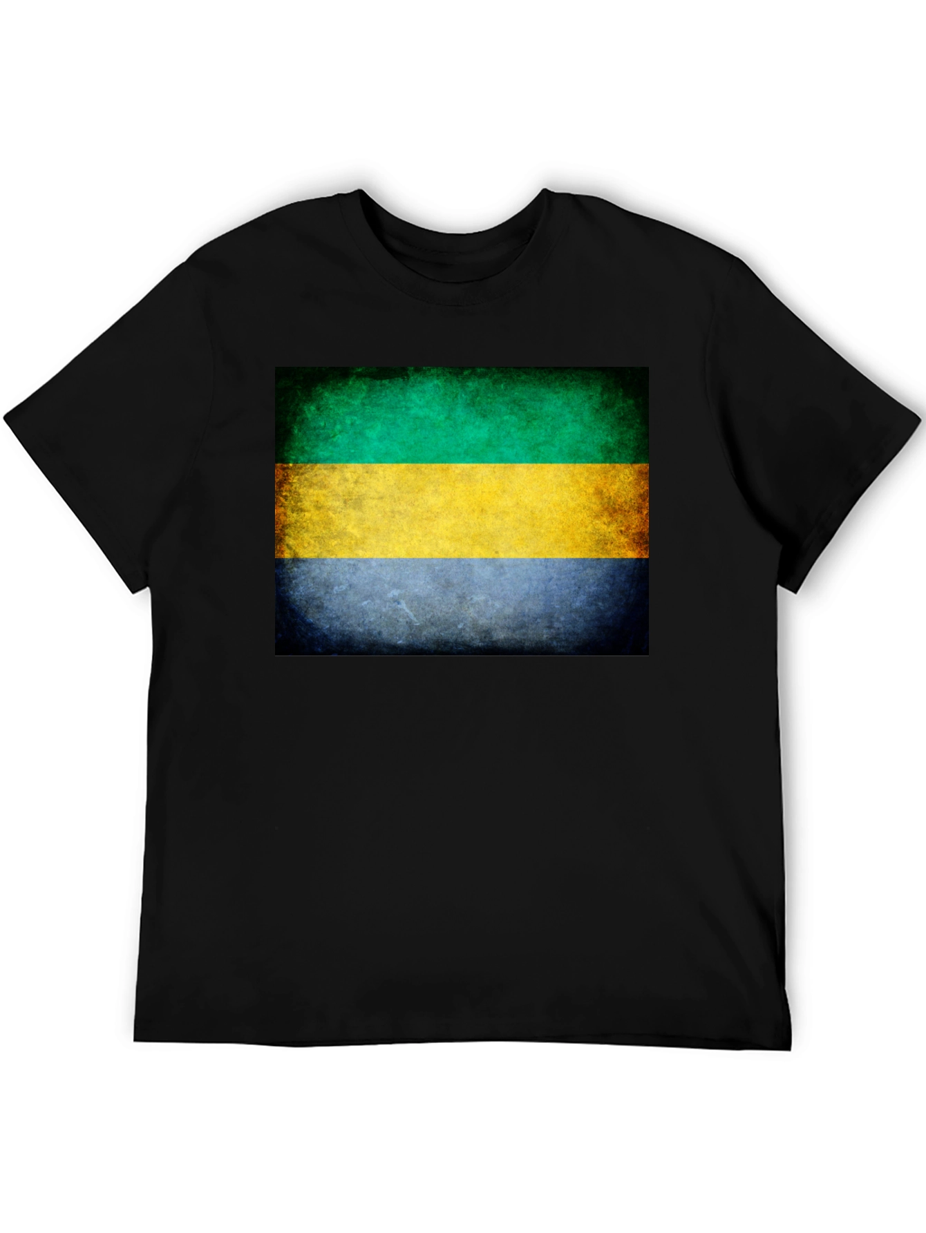 Gabon Flag Graphic T-Shirt - Black Crew Neck Tee