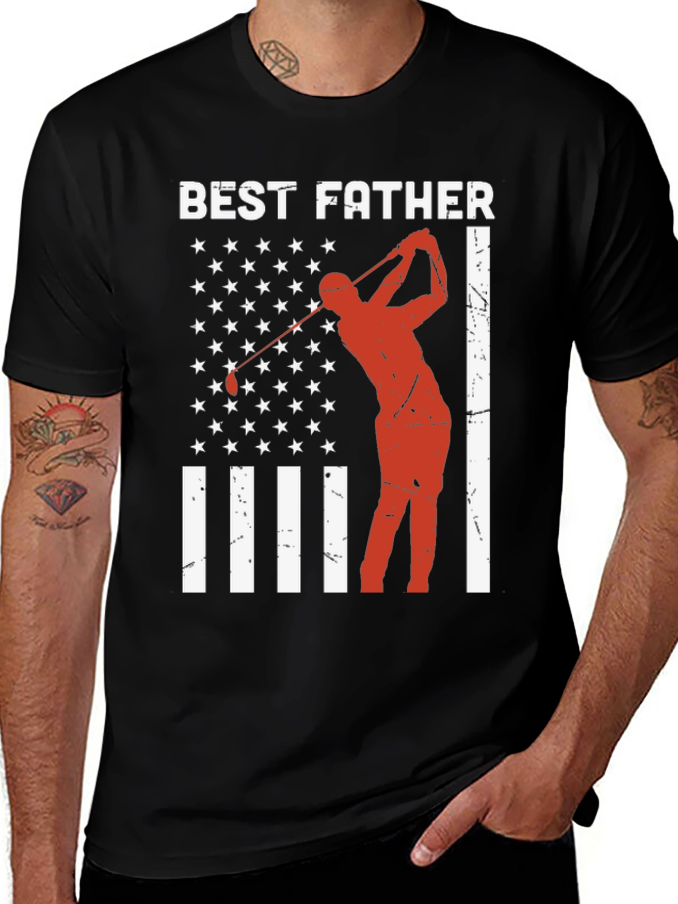 Best Father Golf T-Shirt - American Flag Design