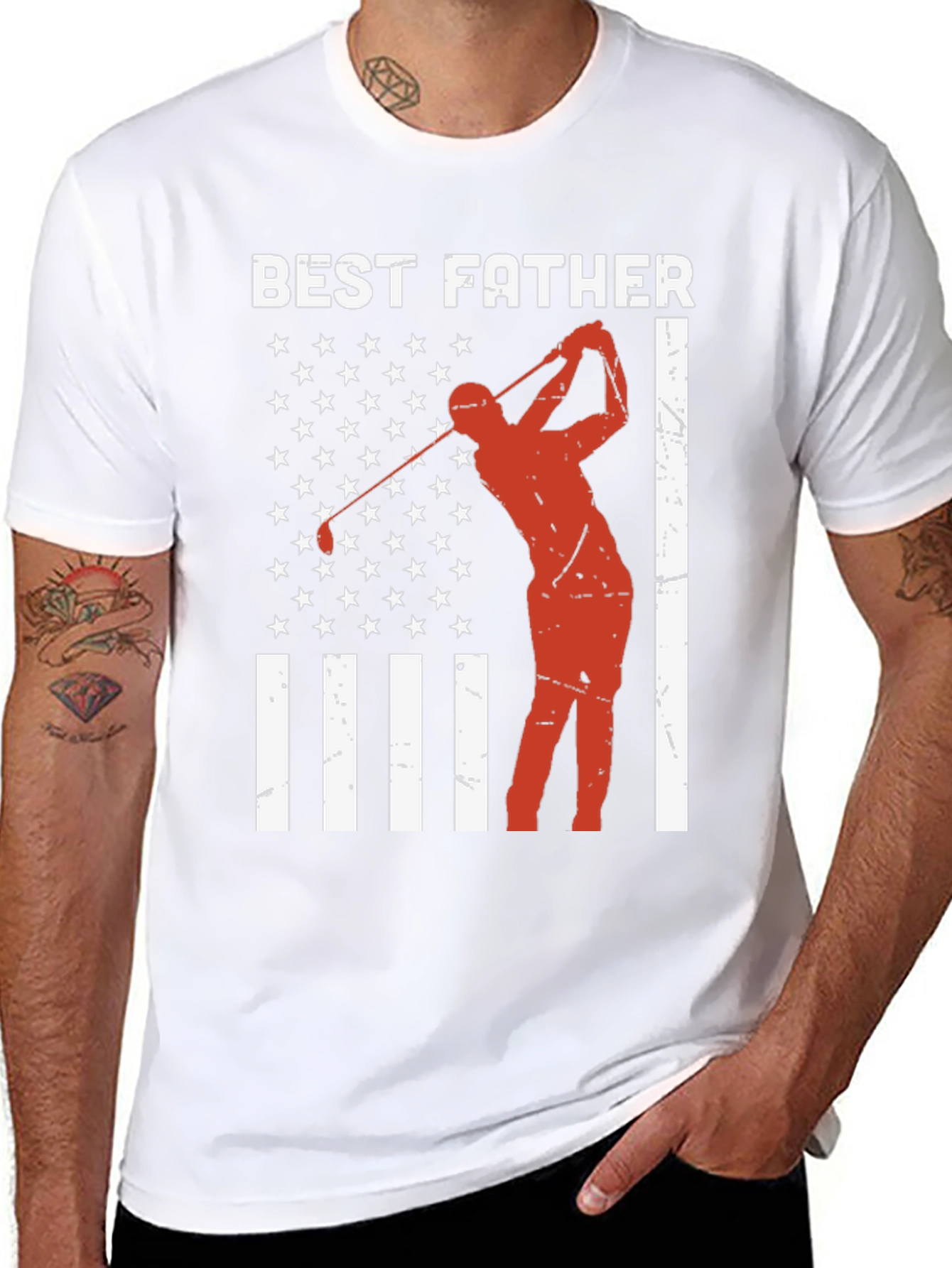 Best Father Golf T-Shirt - American Flag Design