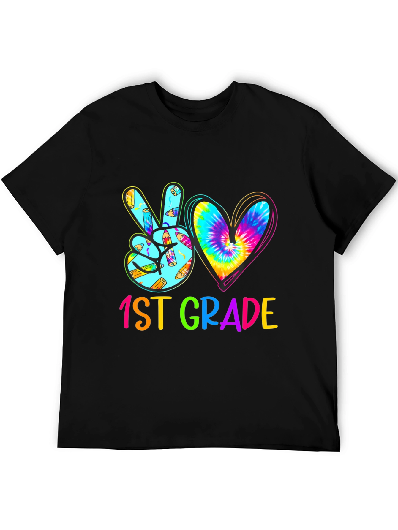 1st Grade Peace Love Heart Tie Dye Teacher T-Shirt