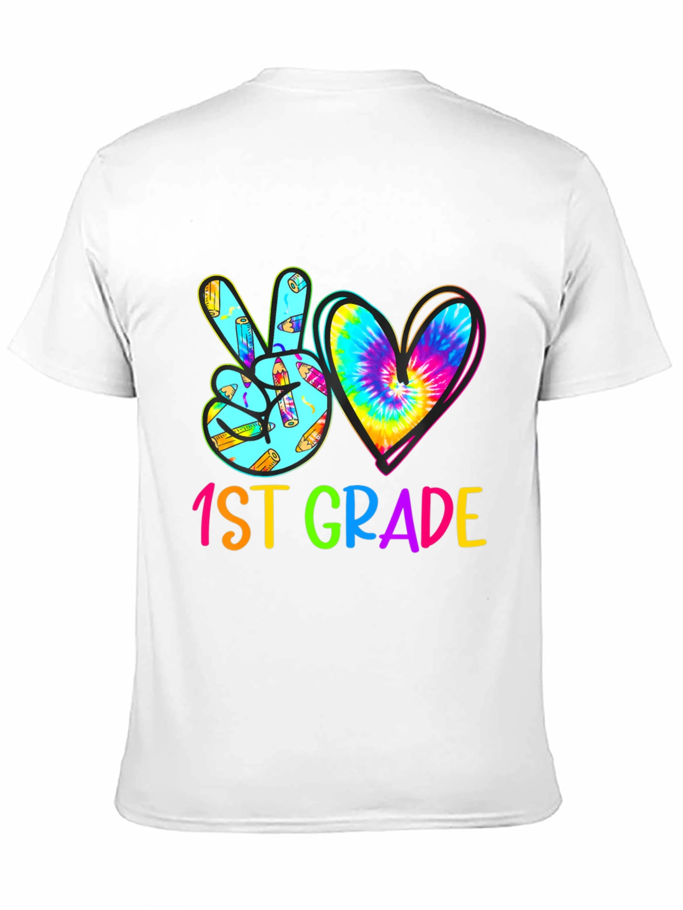 1st Grade Peace Love Heart Tie Dye Teacher T-Shirt