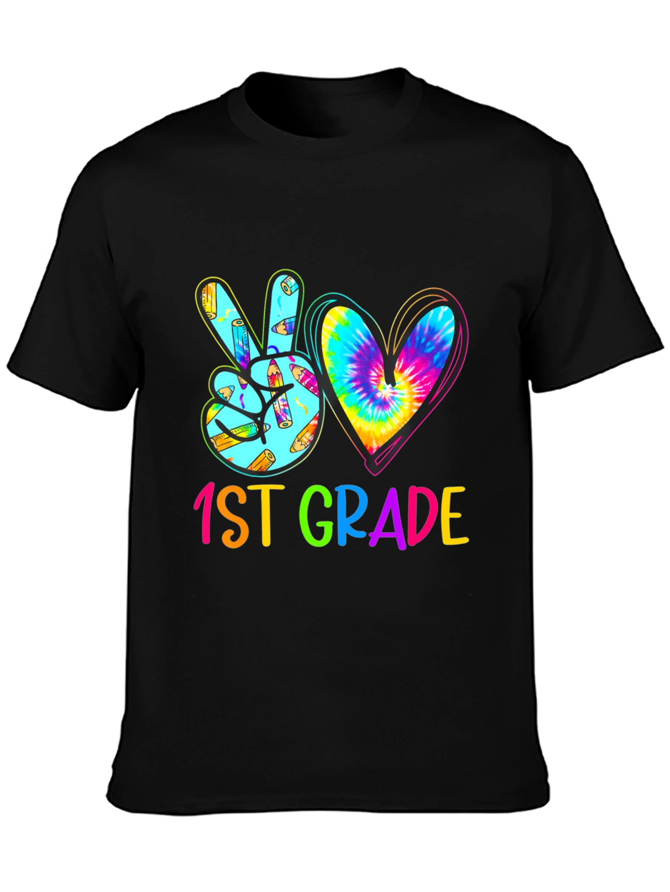 1st Grade Peace Love Heart Tie Dye Teacher T-Shirt