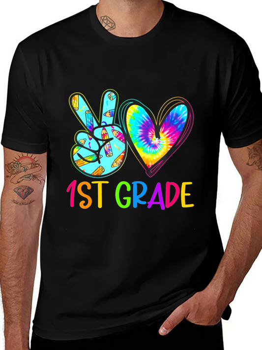 1st Grade Peace Love Heart Tie Dye Teacher T-Shirt