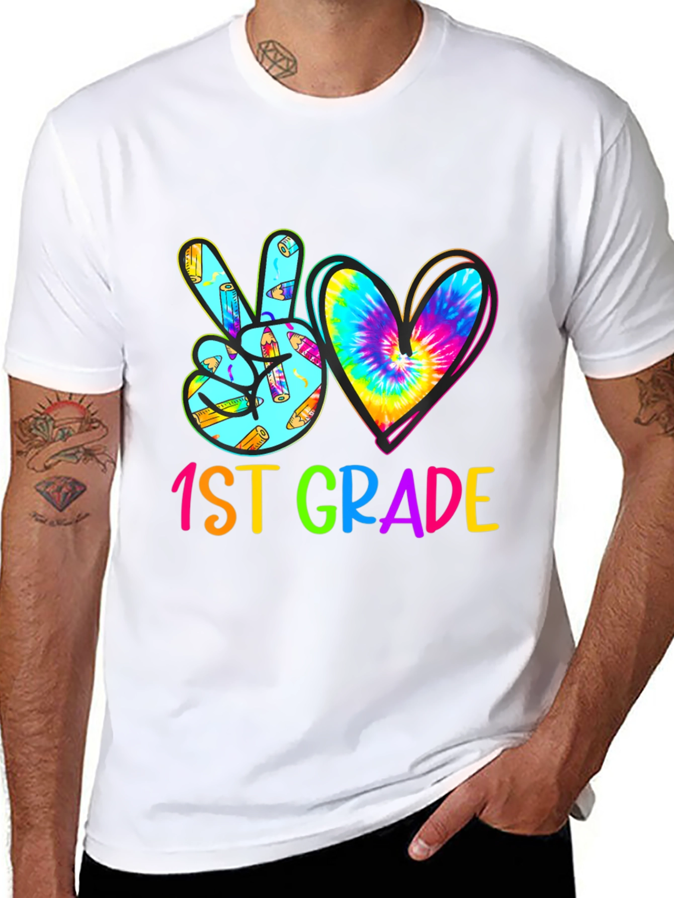 1st Grade Peace Love Heart Tie Dye Teacher T-Shirt