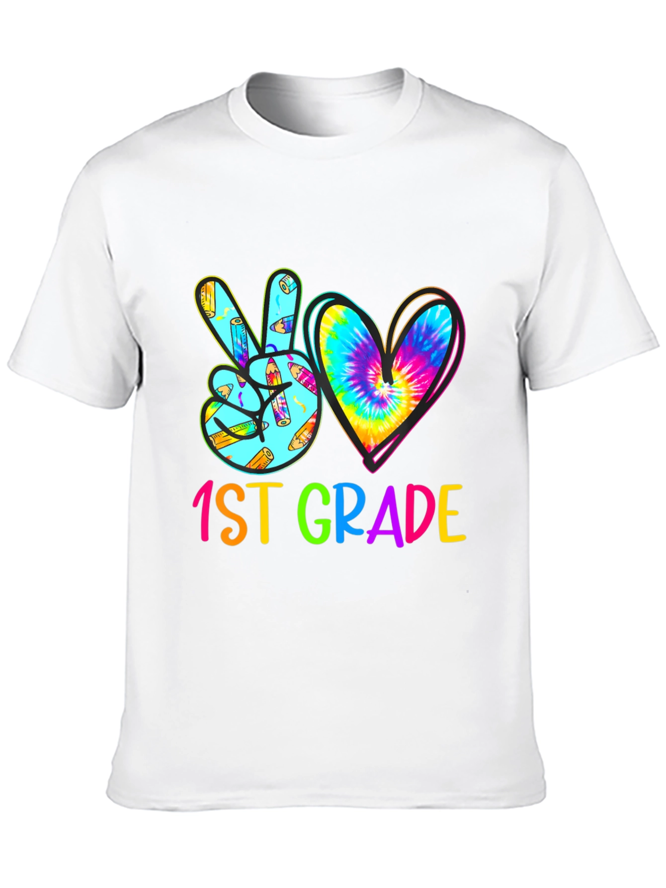1st Grade Peace Love Heart Tie Dye Teacher T-Shirt