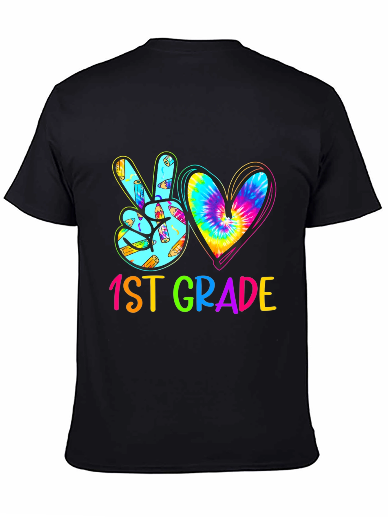 1st Grade Peace Love Heart Tie Dye Teacher T-Shirt