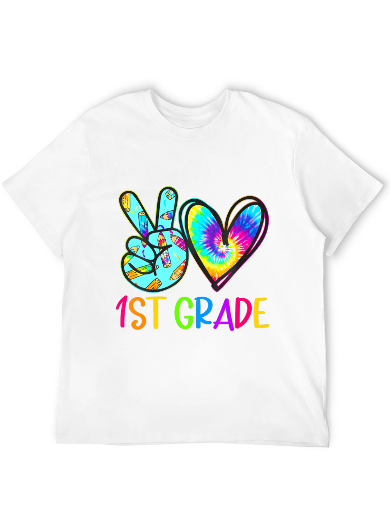 1st Grade Peace Love Heart Tie Dye Teacher T-Shirt