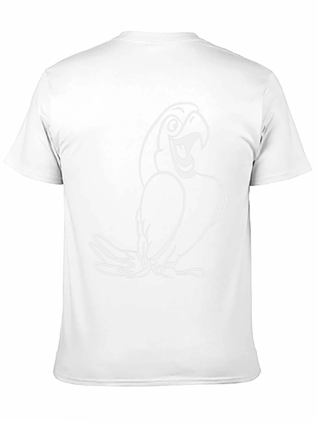 Black T-Shirt with White Cartoon Parrot Graphic