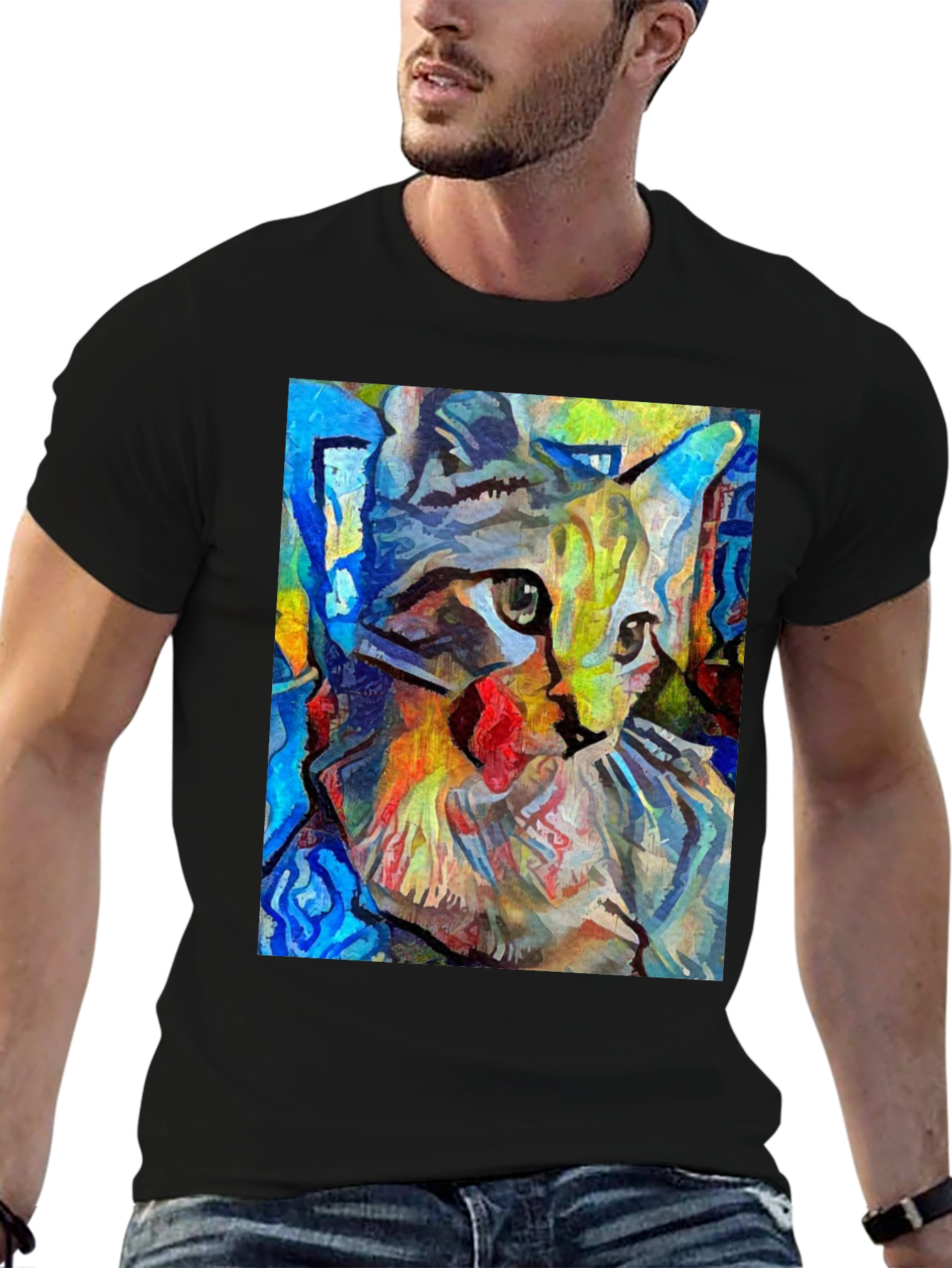 Abstract Cat Art Black T-Shirt