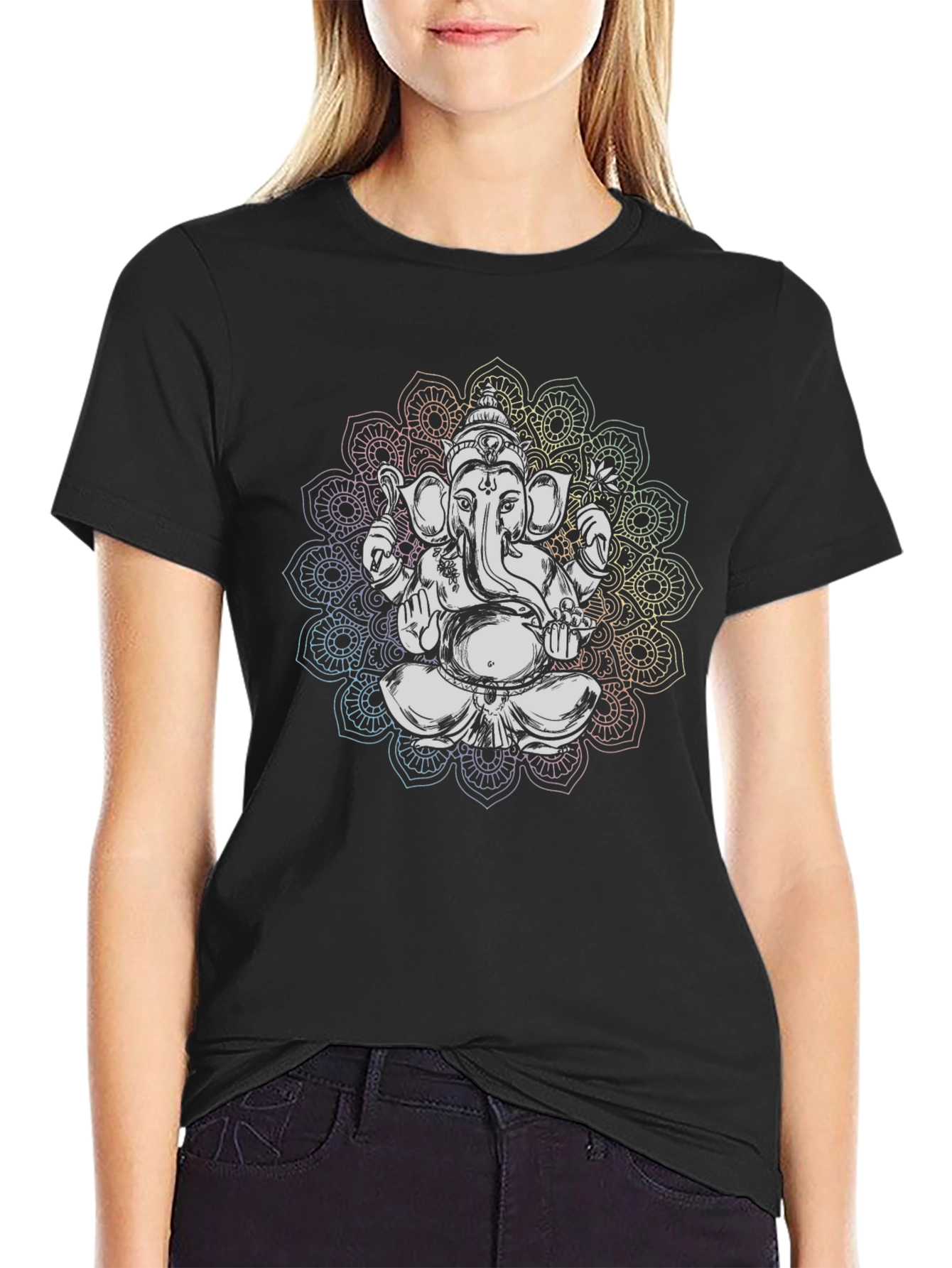 Ganesh Mandala Graphic Tee - Black Cotton T-Shirt