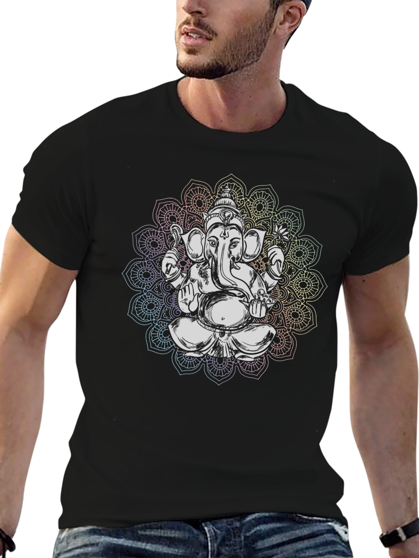 Ganesh Mandala Graphic Tee - Black Cotton T-Shirt