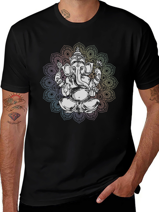 Ganesh Mandala Graphic Tee - Black Cotton T-Shirt
