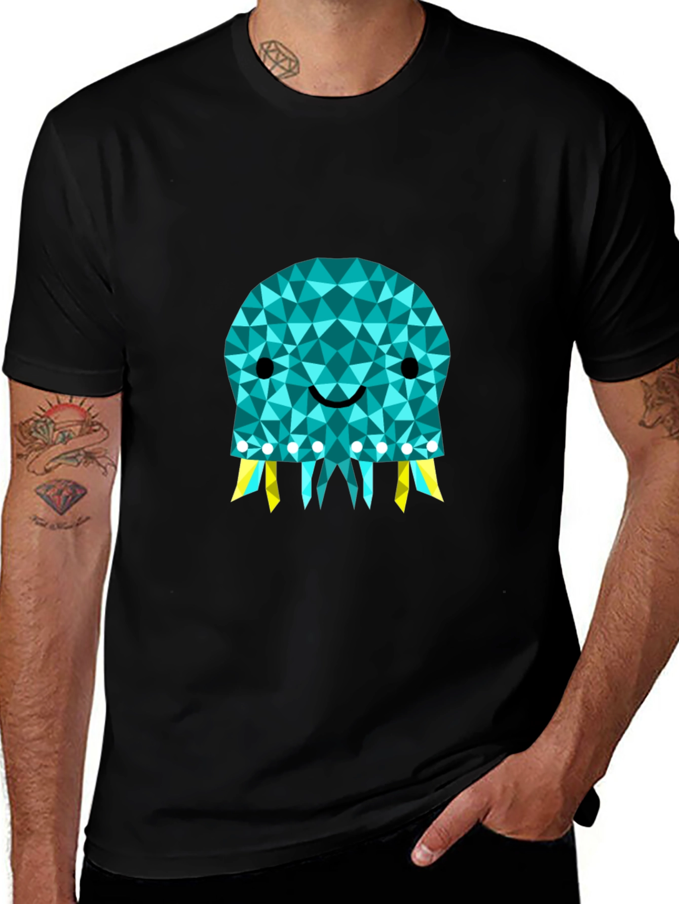 Geometric Jellyfish Graphic Tee - Black