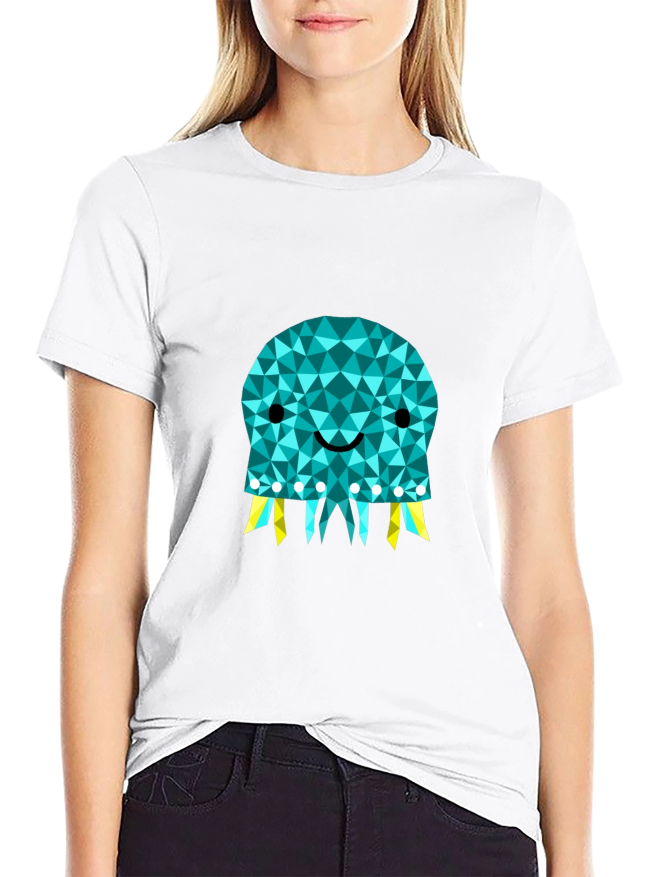 Geometric Jellyfish Graphic Tee - Black