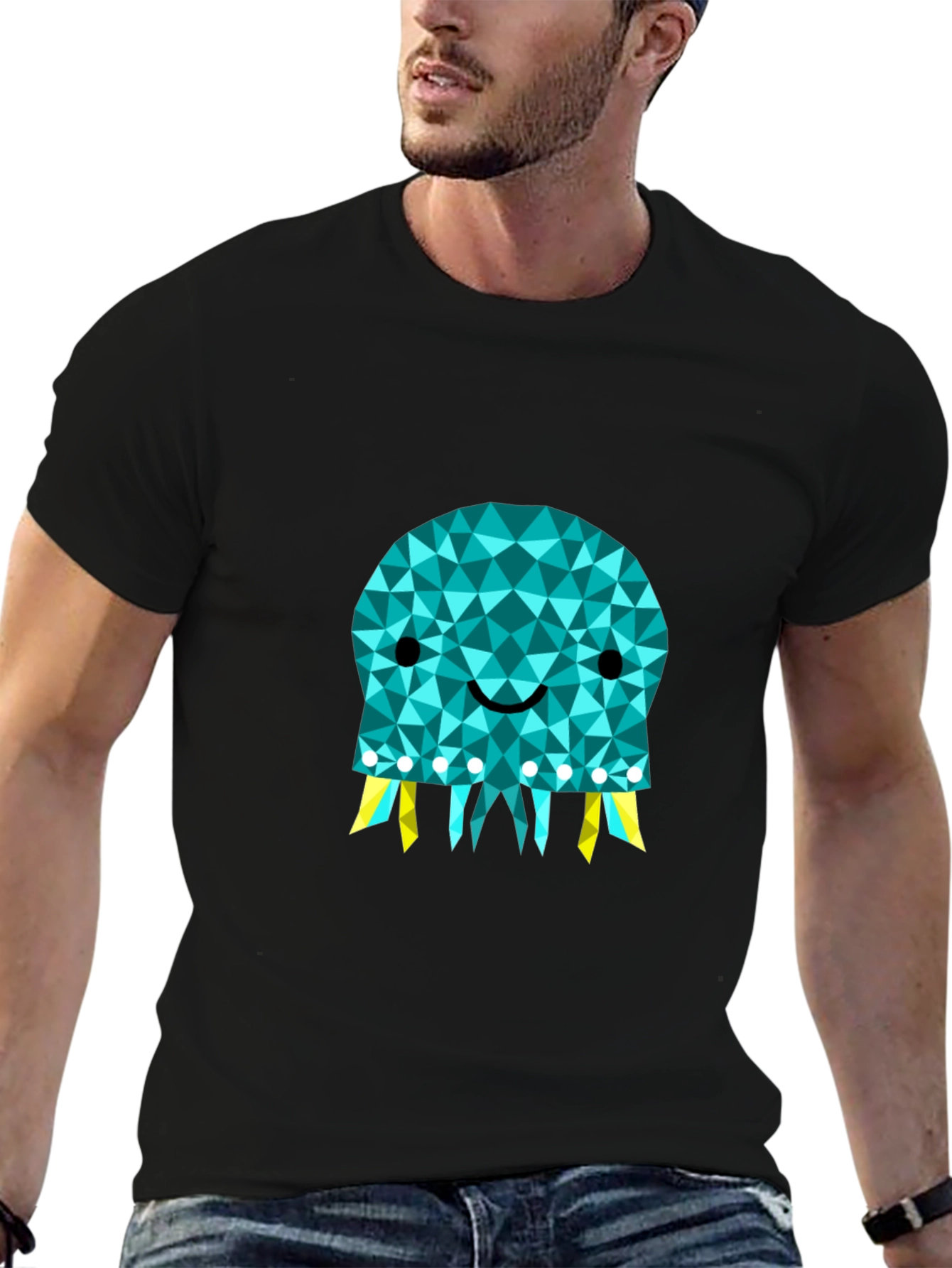 Geometric Jellyfish Graphic Tee - Black