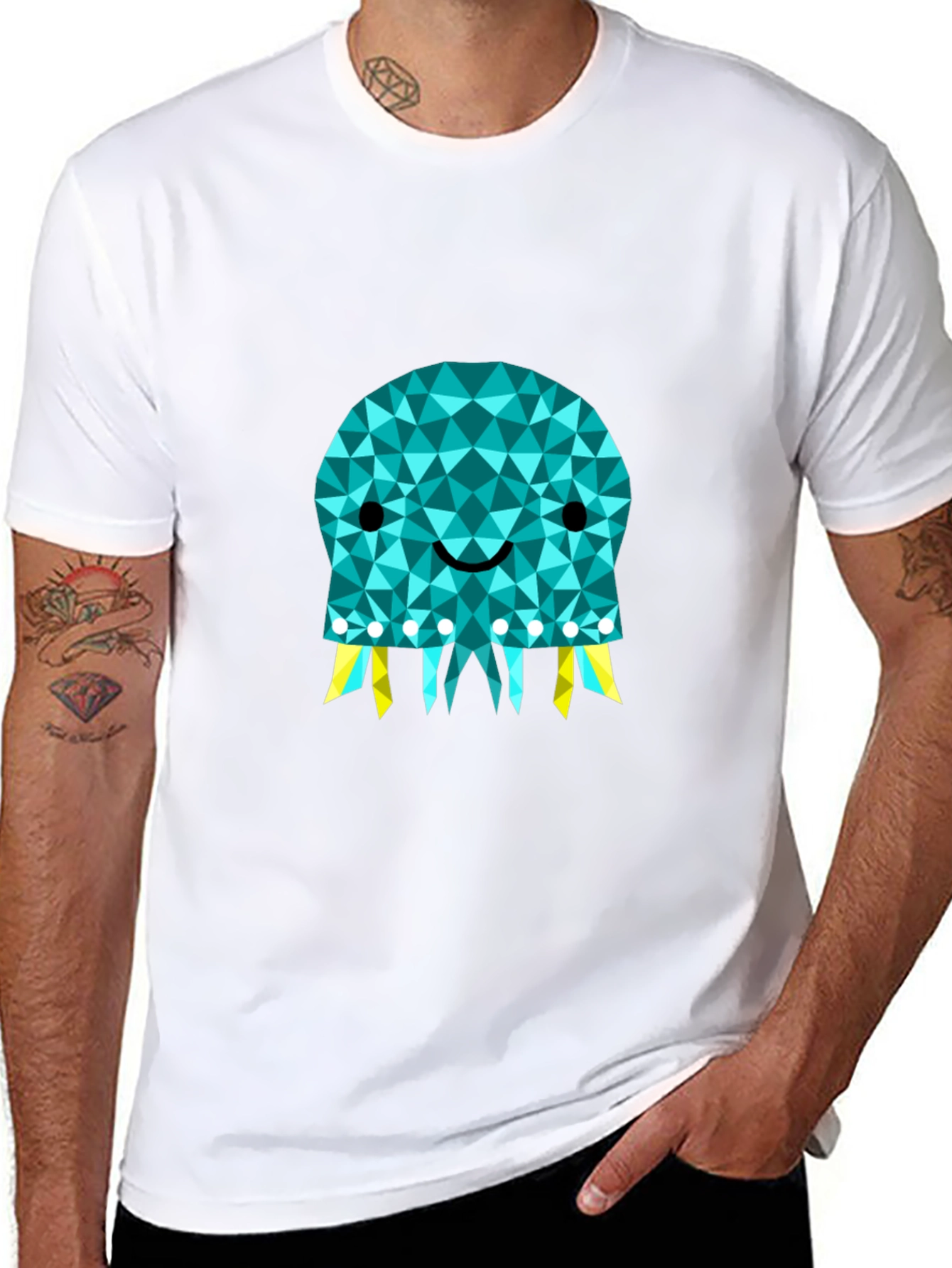 Geometric Jellyfish Graphic Tee - Black