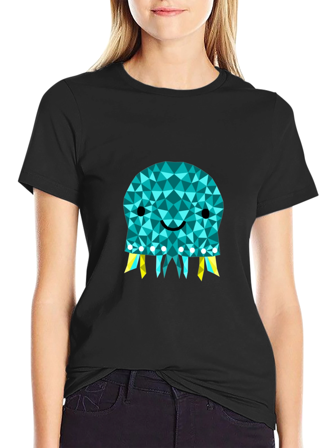 Geometric Jellyfish Graphic Tee - Black