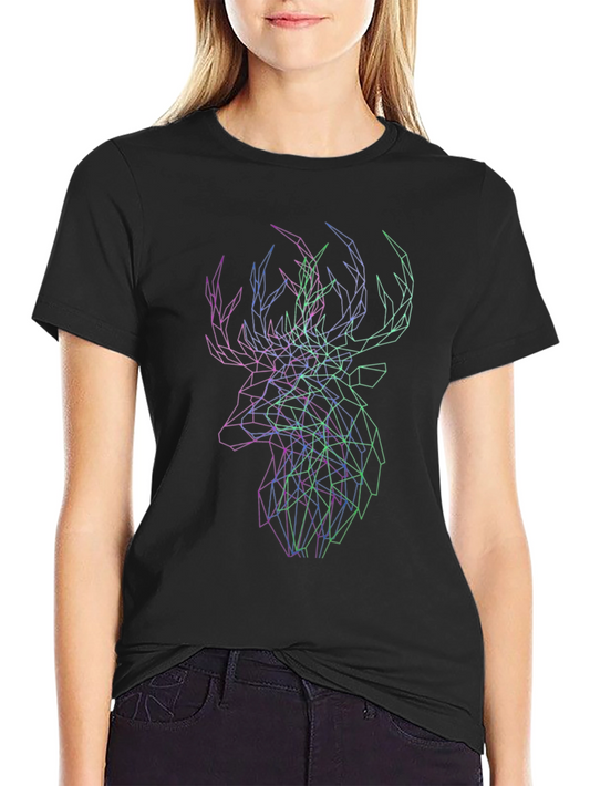 Geometric Deer Head Graphic Tee - Modern Mens Black T-Shirt