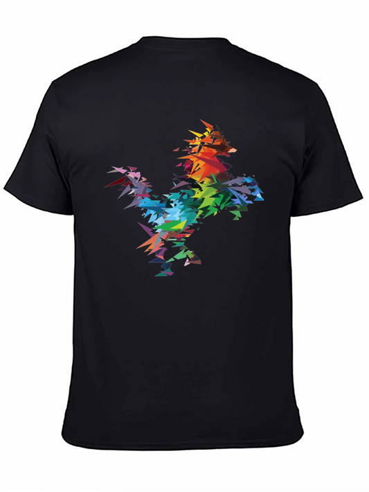 Abstract Geometric Rainbow Rooster Graphic Tee