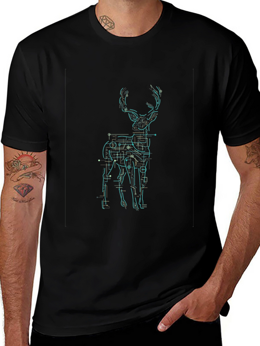 Geometric Deer Graphic Print Mens Black T-Shirt
