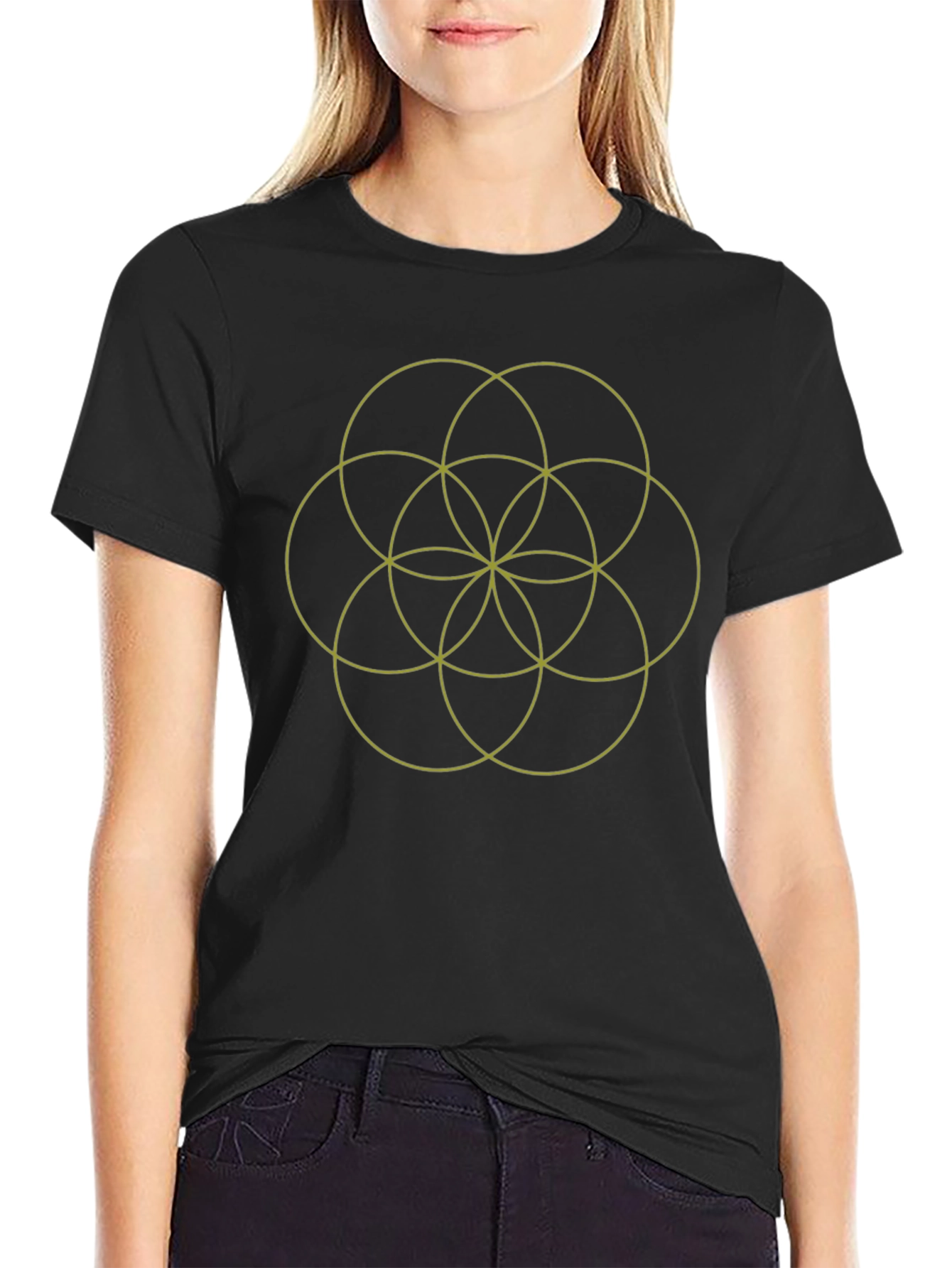 Geometric Circle Pattern Black T-Shirt