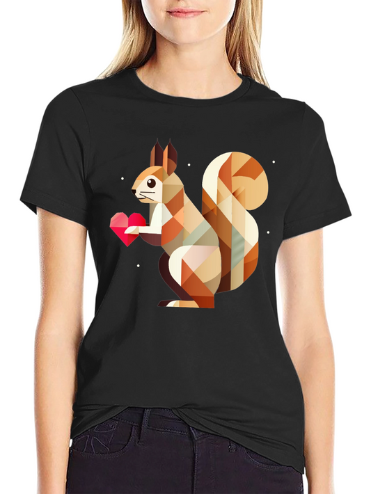 Geometric Squirrel Holding Heart Valentines Day T-Shirt