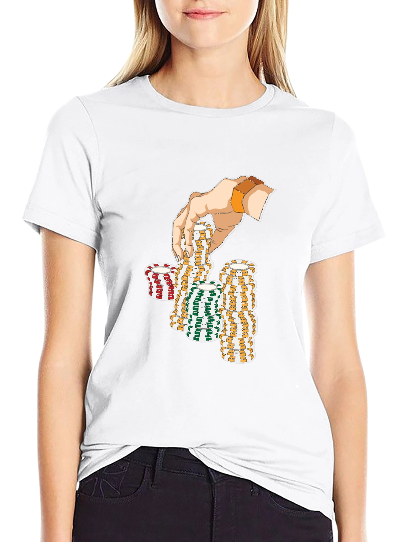 Gamblers Hand Graphic Tee - Lucky Poker Chips Design
