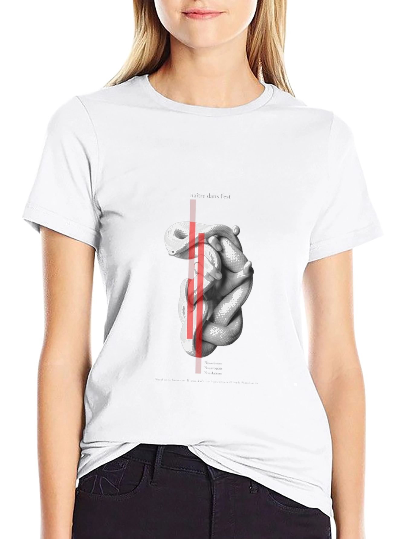 Abstract Snake Graphic Print Black T-Shirt