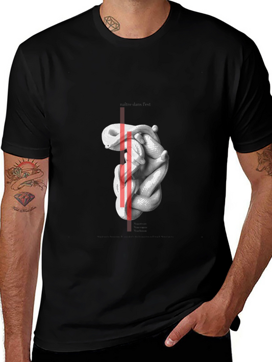 Abstract Snake Graphic Print Black T-Shirt