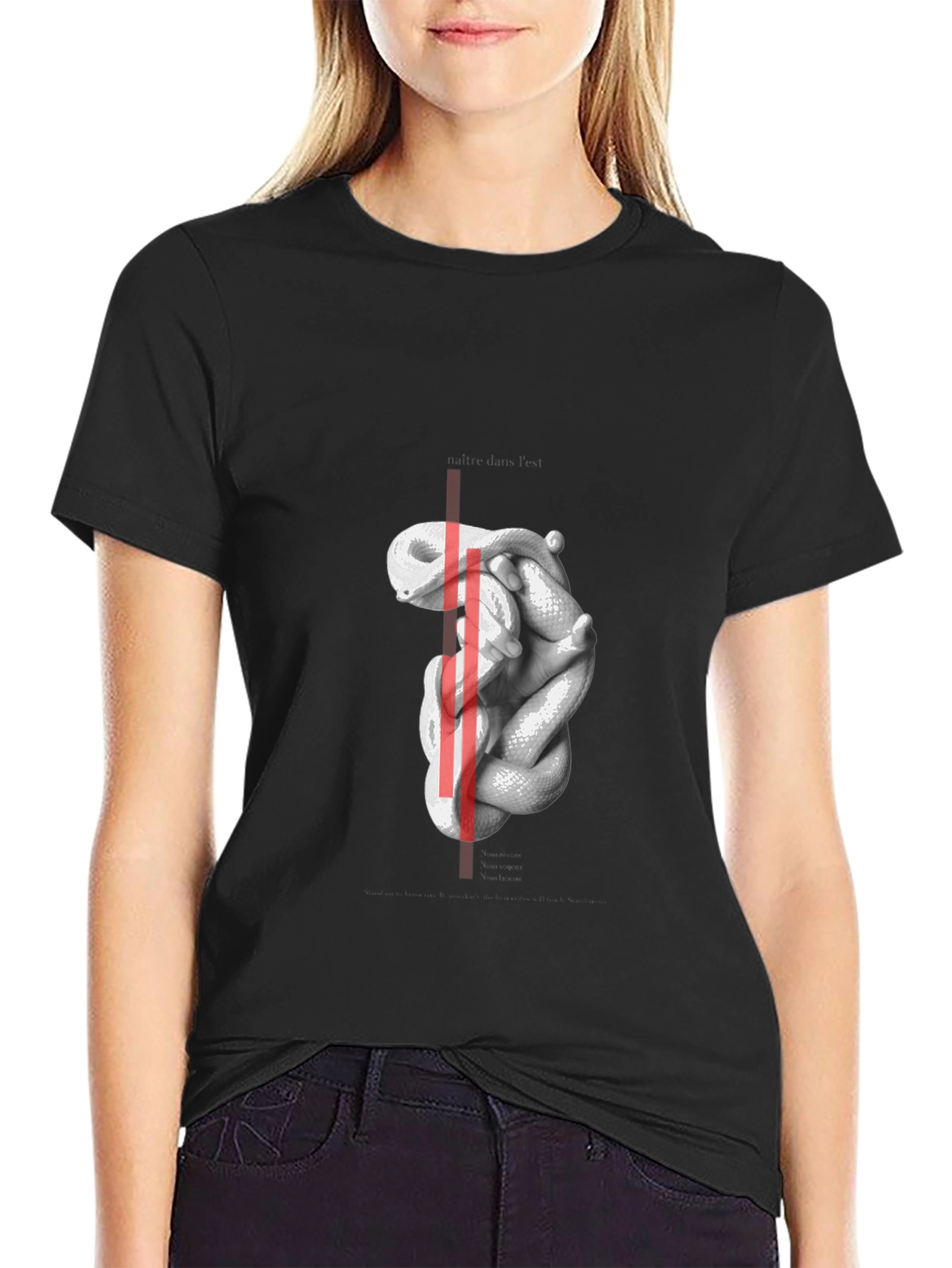 Abstract Snake Graphic Print Black T-Shirt