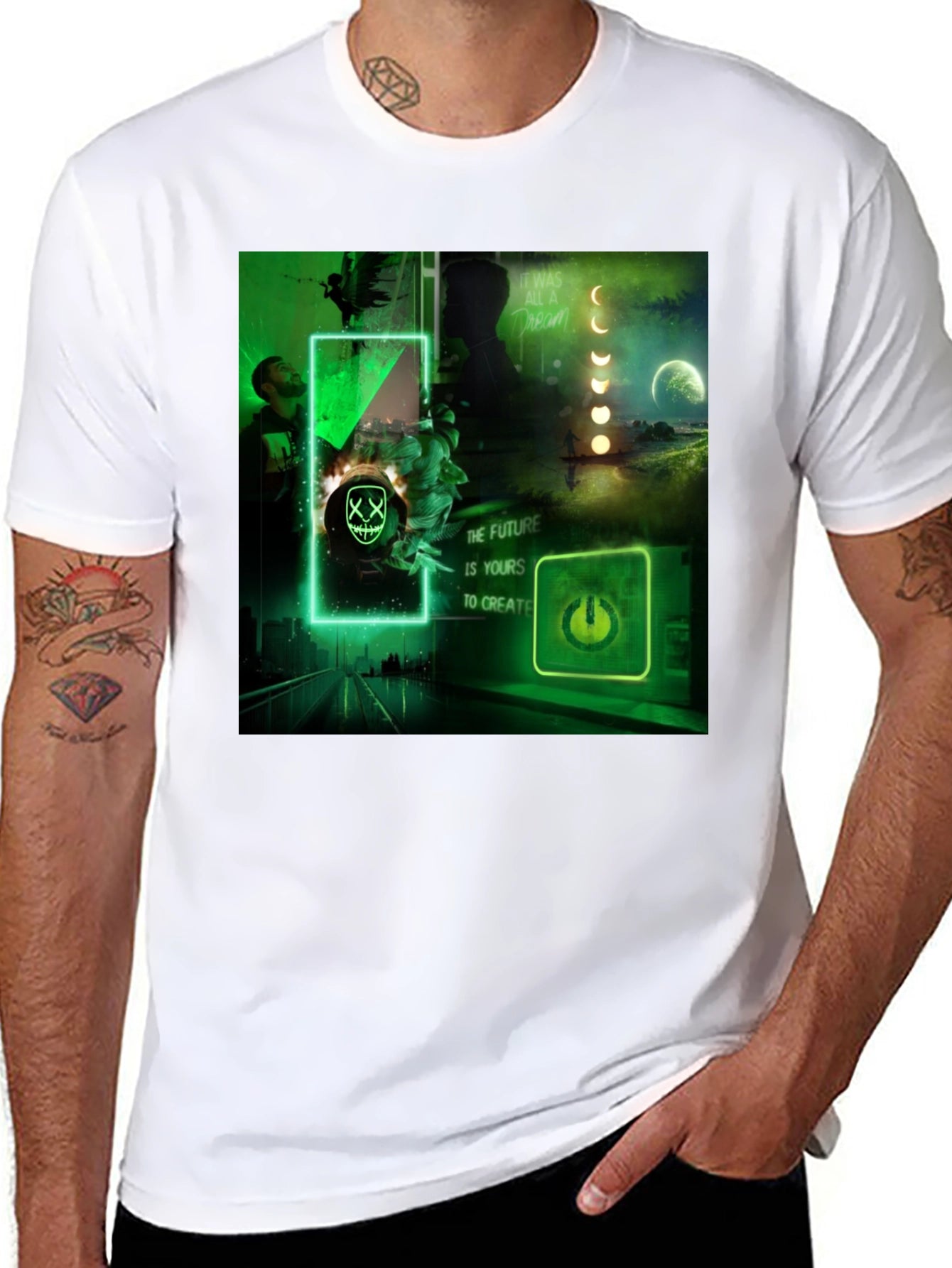 Futuristic Neon Graphic Tee - Black