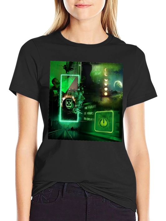 Futuristic Neon Graphic Tee - Black