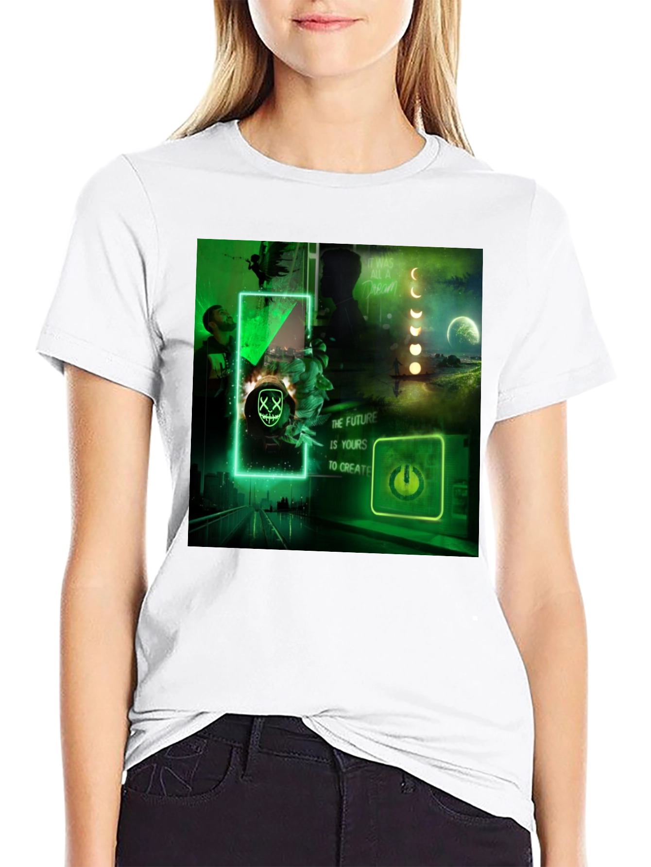 Futuristic Neon Graphic Tee - Black