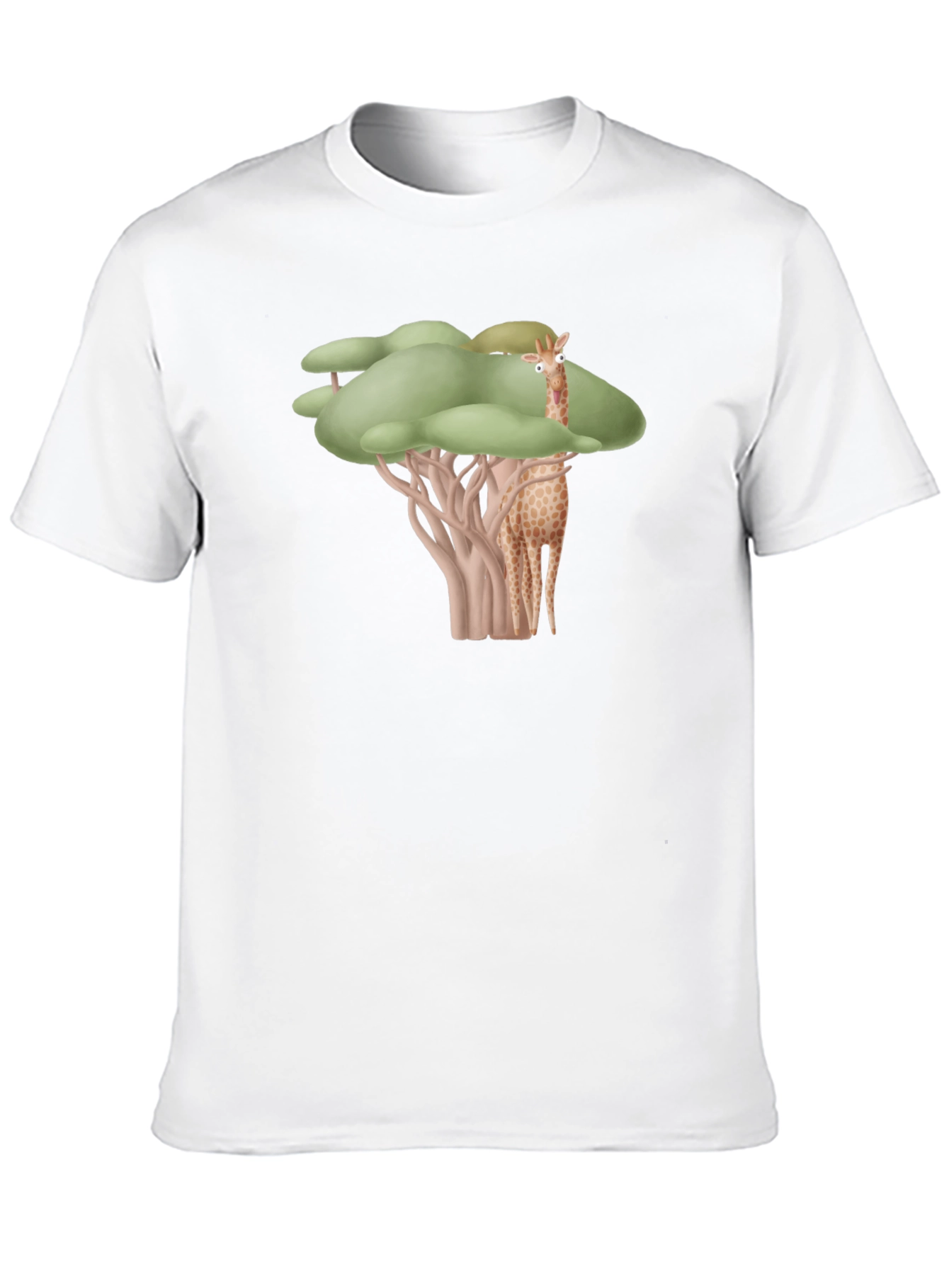 Giraffe Tree Graphic Tee - Black Cotton T-Shirt