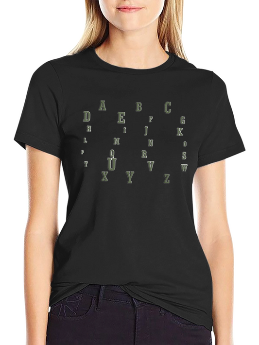 Alphabet Letter Print Black T-Shirt