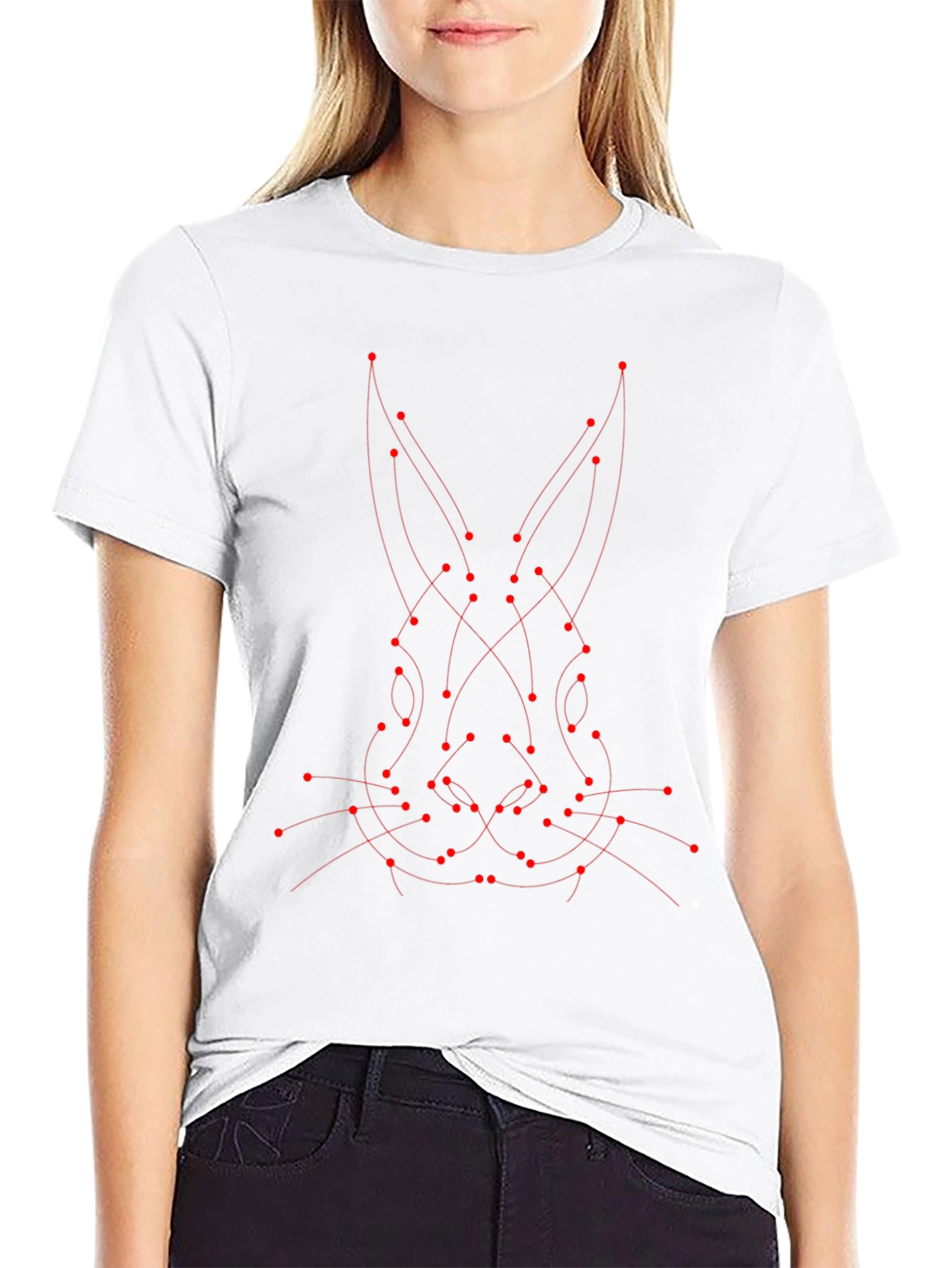 Abstract Rabbit Dot to Dot Graphic Tee - Black