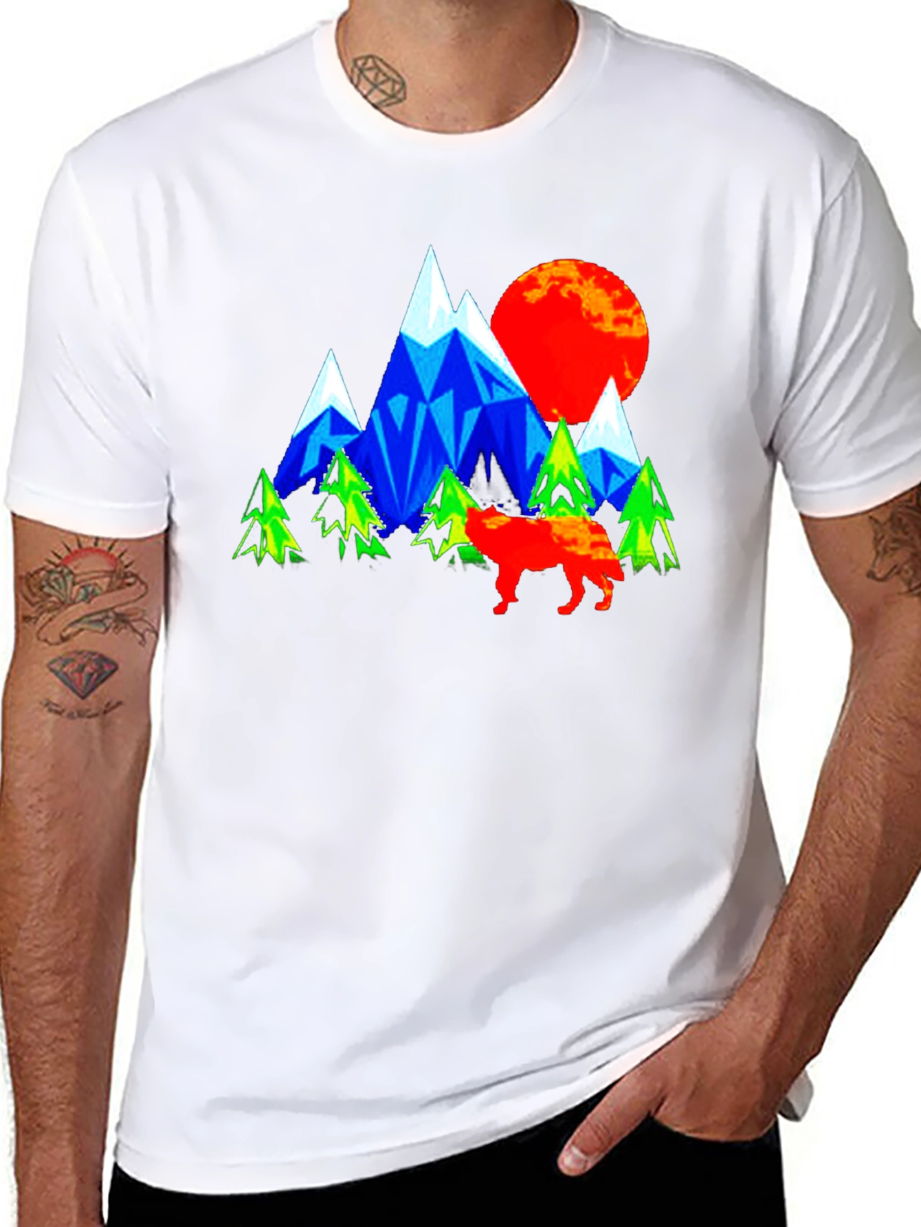 Geometric Mountain Wolf Graphic T-Shirt