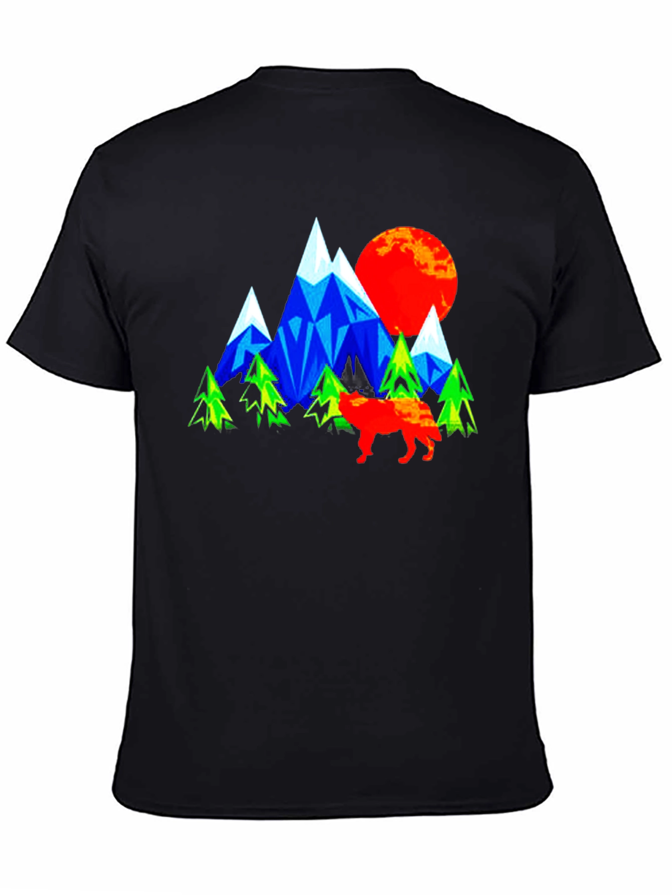 Geometric Mountain Wolf Graphic T-Shirt