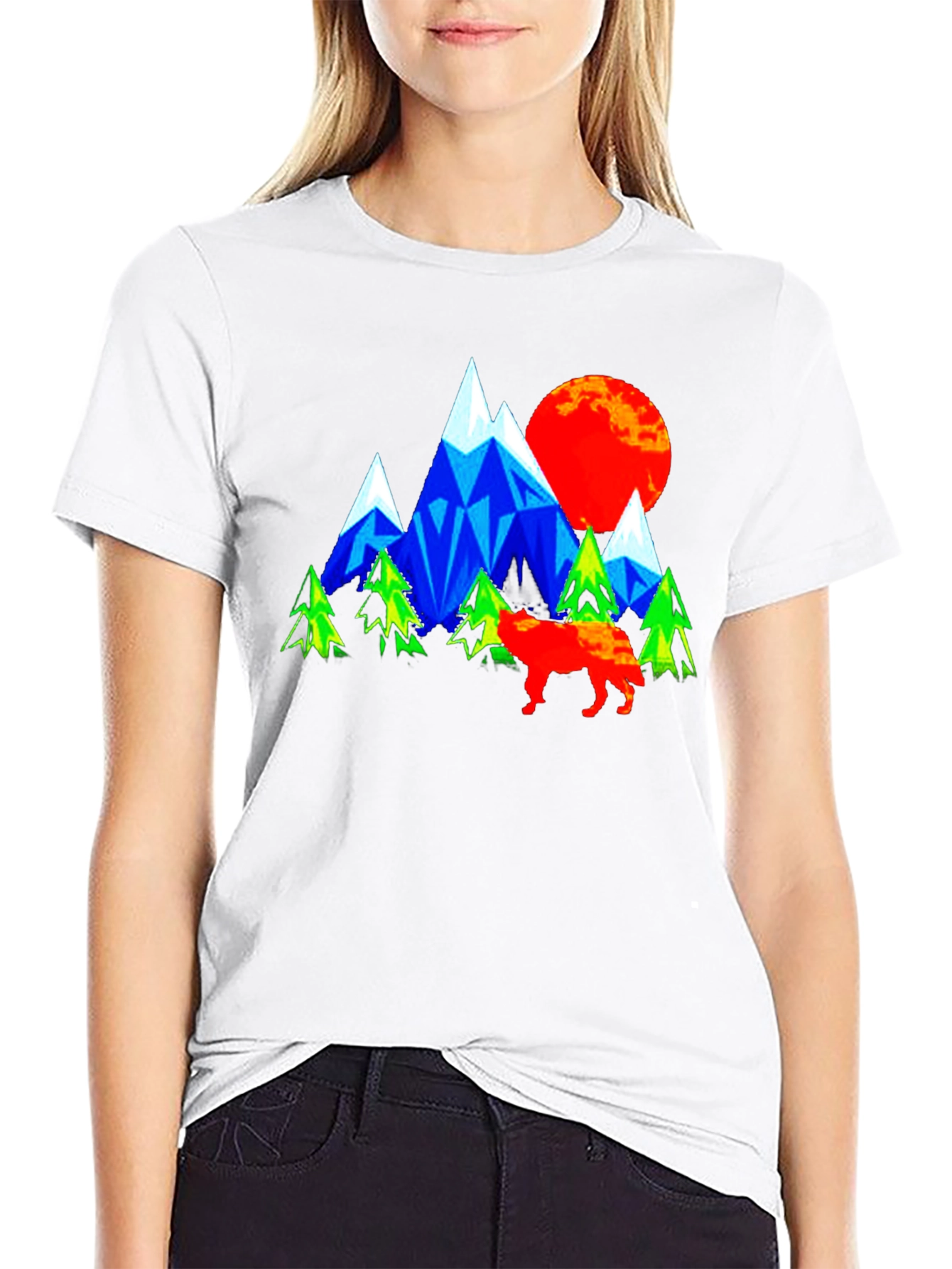Geometric Mountain Wolf Graphic T-Shirt