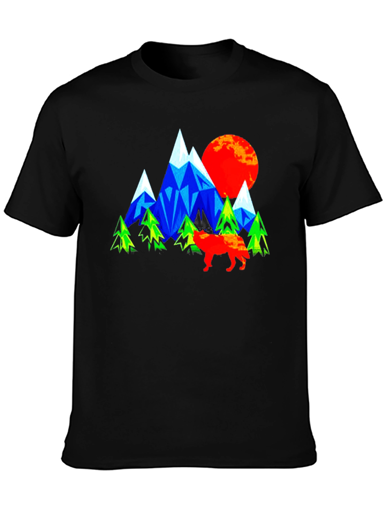 Geometric Mountain Wolf Graphic T-Shirt