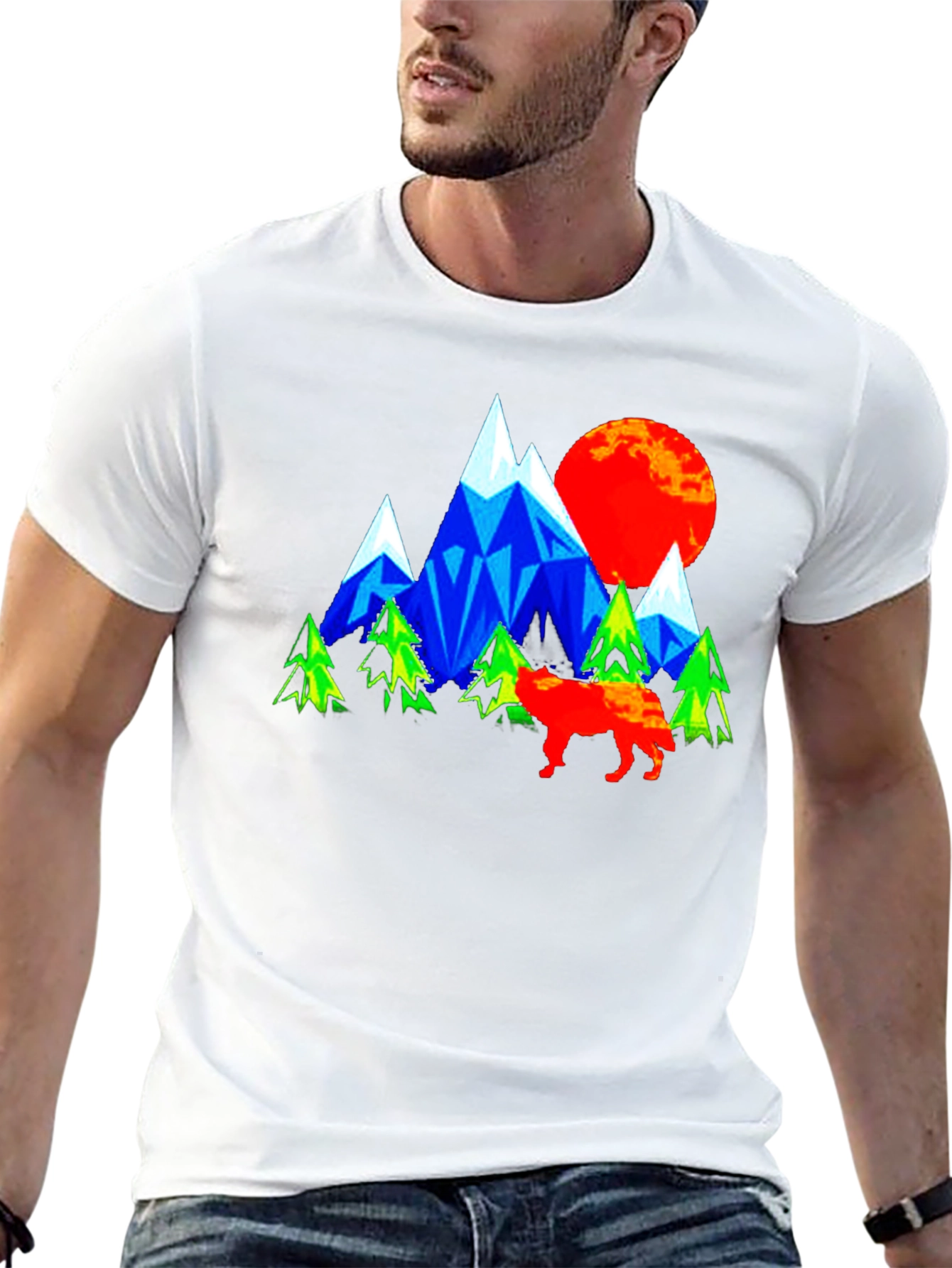Geometric Mountain Wolf Graphic T-Shirt