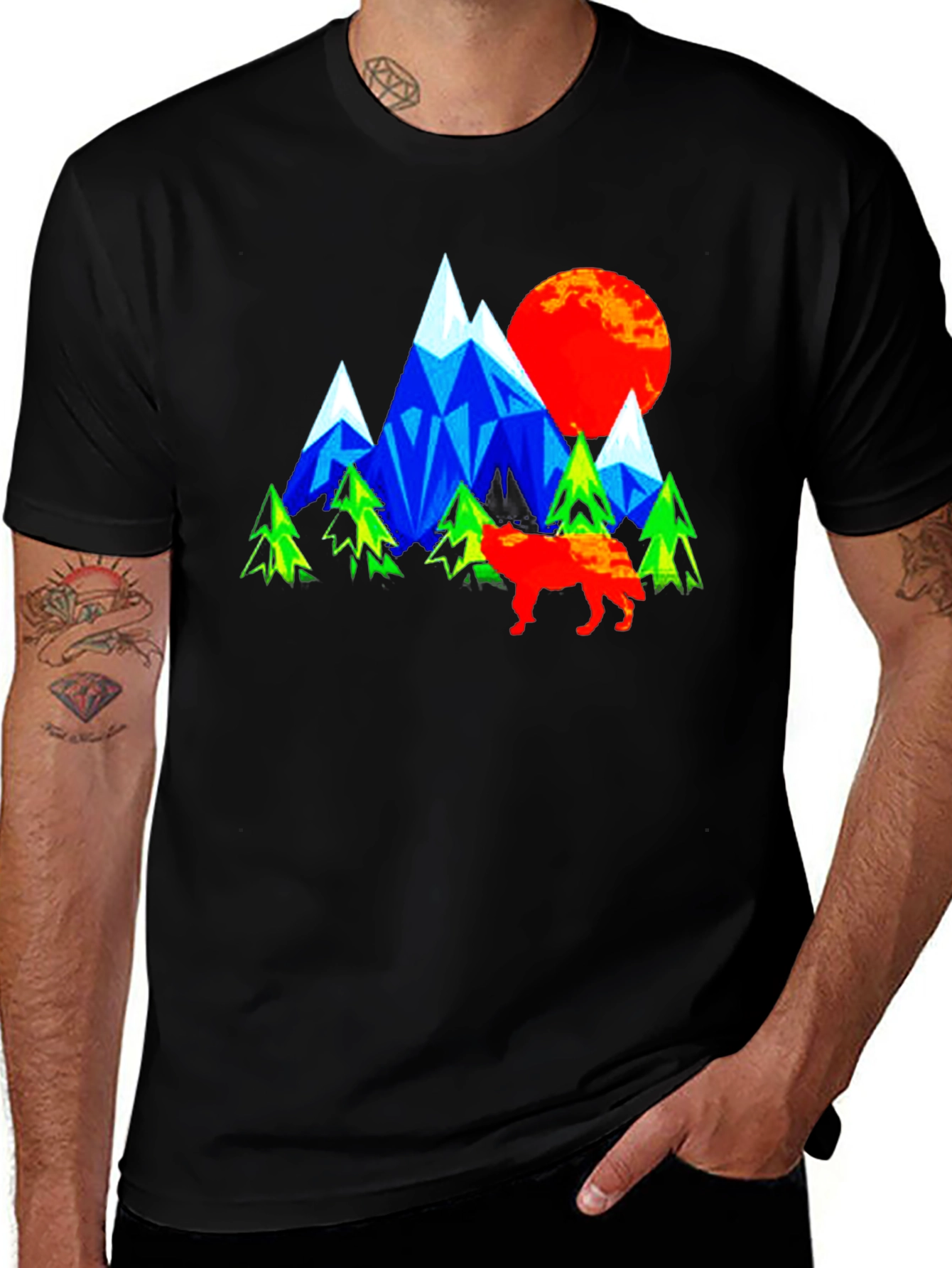 Geometric Mountain Wolf Graphic T-Shirt
