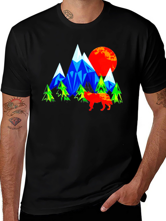 Geometric Mountain Wolf Graphic T-Shirt