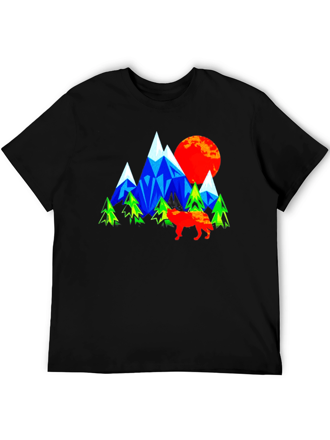 Geometric Mountain Wolf Graphic T-Shirt